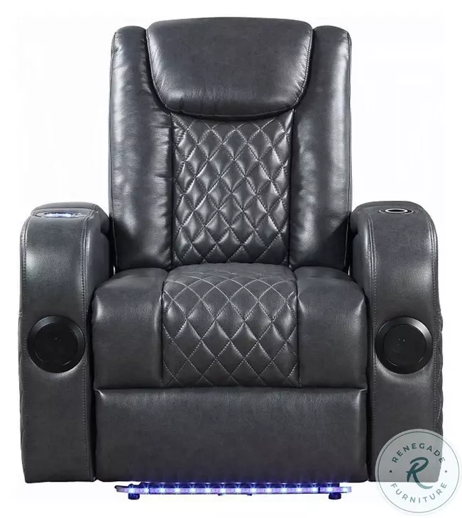 セオドア•アレキサンダー　パンサースカルプチャー オブジェ Alair Dark Gray Leather Aire Power Recliner with Bluetooth Speaker