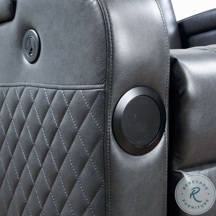 Alair Dark Gray Leather Aire Power Recliner with Bluetooth Speaker and Cooling Cup Holder