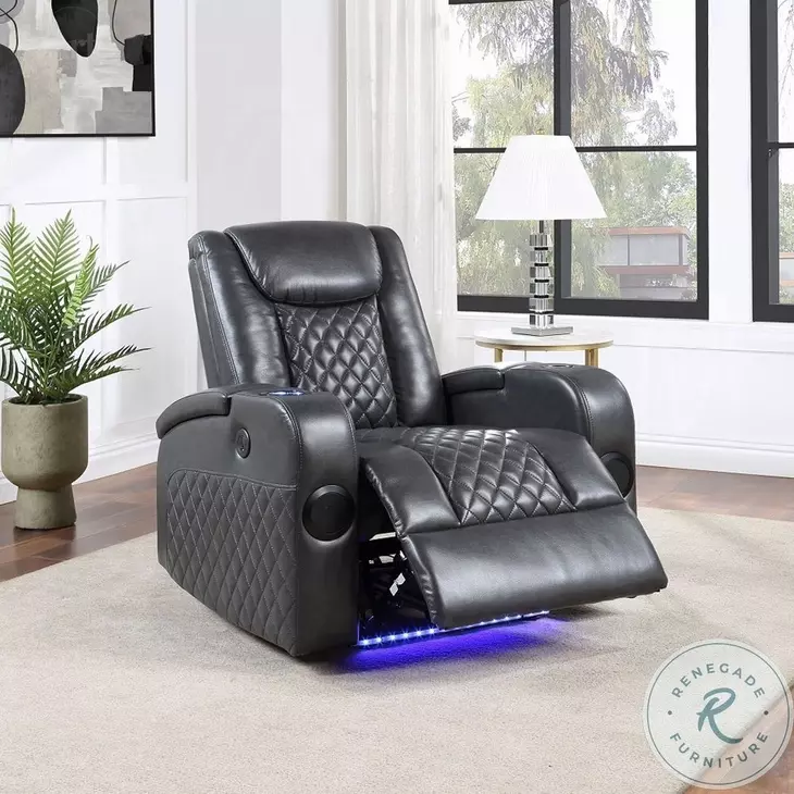 セオドア•アレキサンダー　パンサースカルプチャー オブジェ Alair Dark Gray Leather Aire Power Recliner with Bluetooth Speaker
