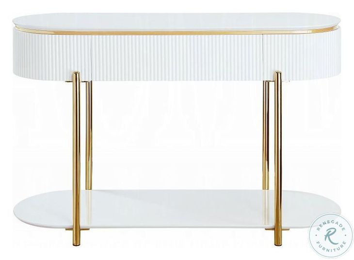 Daveigh White High Gloss and Gold Oval Sofa Table
