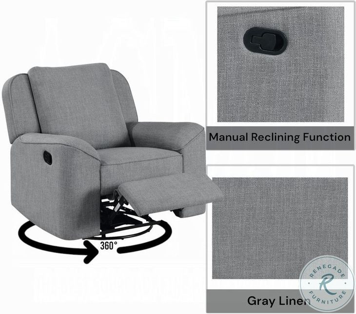 Destiny Gray Linen Glider Swivel Recliner