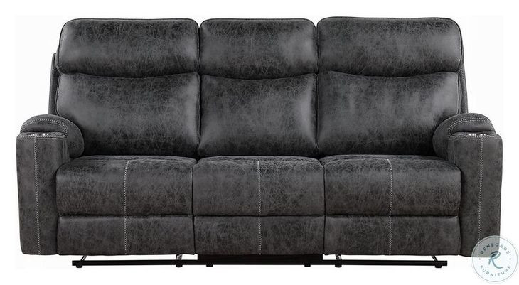 Hirah Dark Gray Polish Microfiber 86" Reclining Sofa