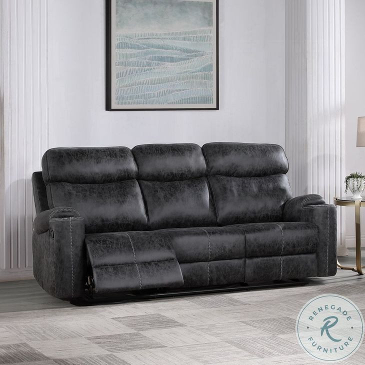 Hirah Dark Gray Polish Microfiber 86" Reclining Sofa