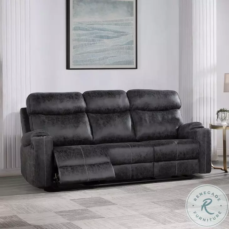 Hirah Dark Gray Polish Microfiber Reclining 86" Sofa
