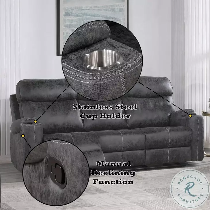 Hirah Dark Gray Polish Microfiber Reclining 86" Sofa