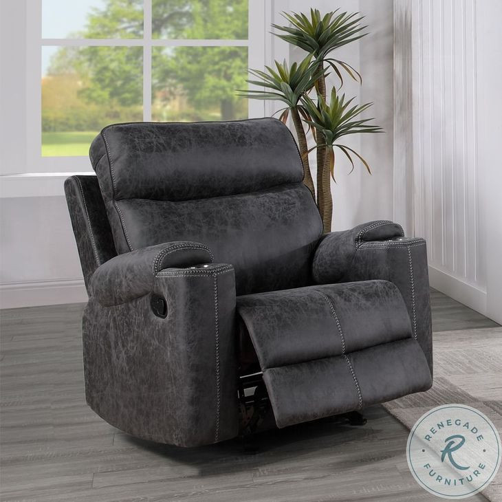 Hirah Dark Gray Polish Microfiber Glider Recliner