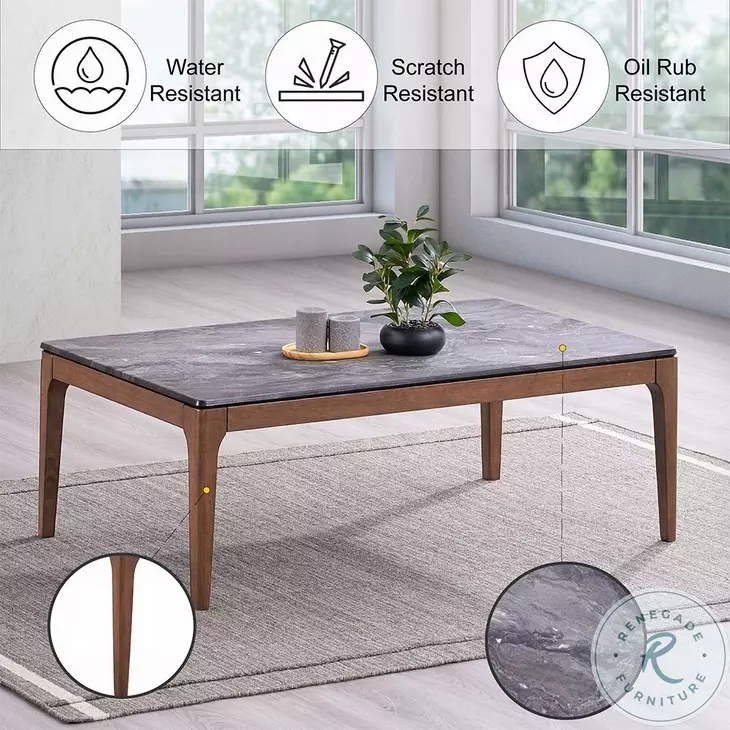 Bevis Engineered Stone and Walnut Rectangular Coffee Table