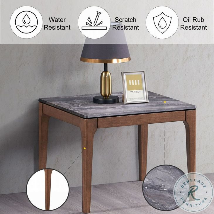 Bevis Engineered Stone and Walnut Square End Table