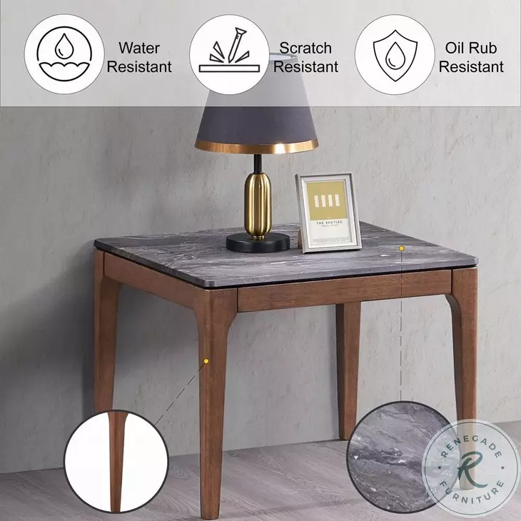 Bevis Engineered Stone and Walnut Square End Table