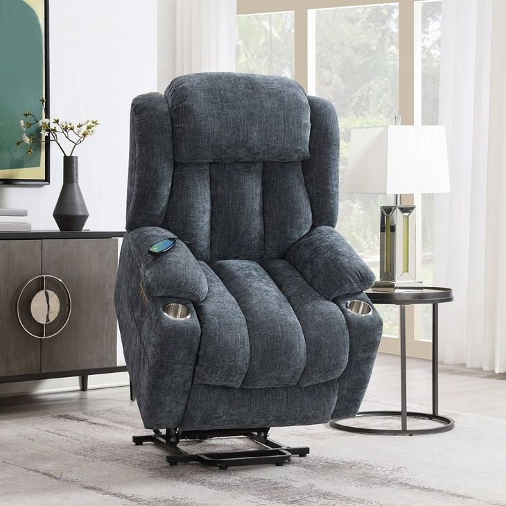Omarion Blue Power Lift Recliner with Heating Massage and USB Charging