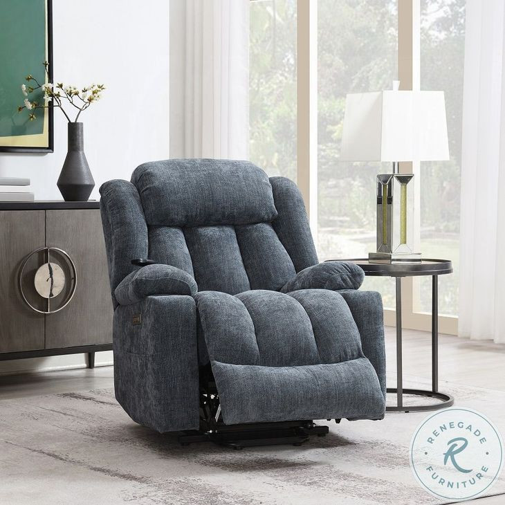 Omarion Blue Chenille Power Recliner with Lift, Heating and Massage