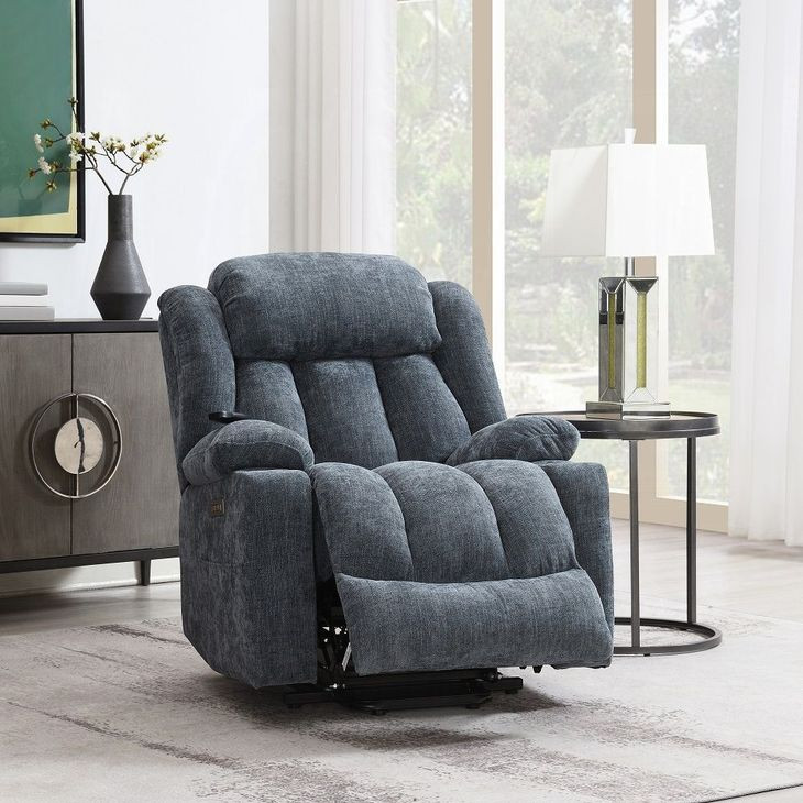 Omarion Blue Power Lift Recliner with Heating Massage and USB Charging