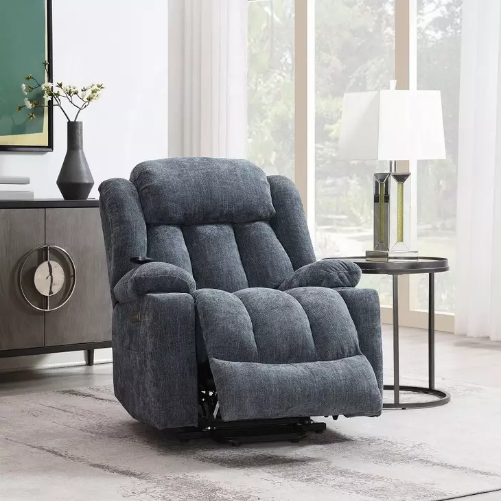 Omarion Blue Power Lift Recliner with Heating Massage and USB Charging