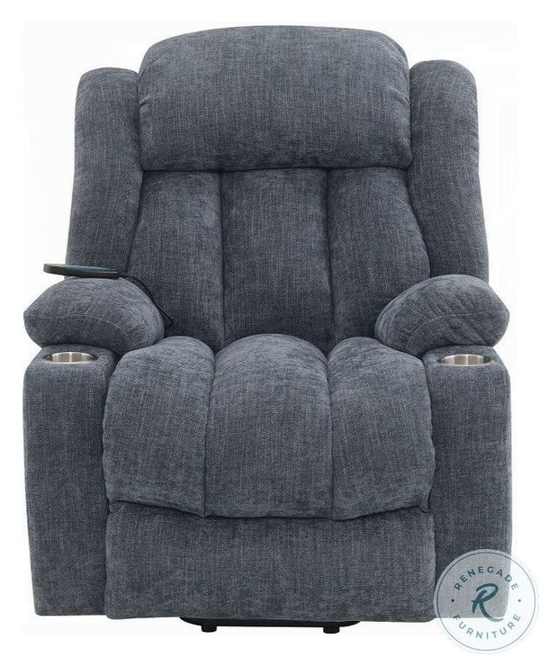 Omarion Blue Chenille Power Recliner with Lift, Heating and Massage