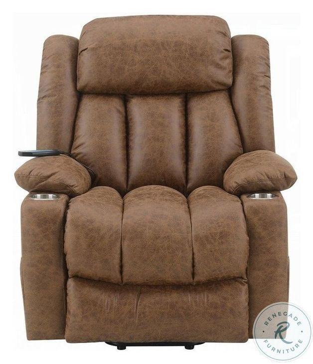 Omarion Brown Polished Microfiber Power Recliner with Lift, Heating and Massage