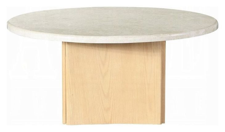 Qwin White and Oak Round Marble Top Cocktail Table