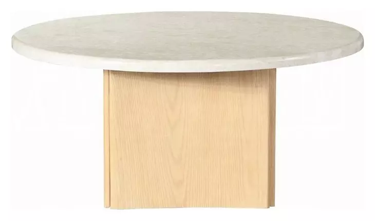 Qwin White and Oak Round Marble Top Cocktail Table