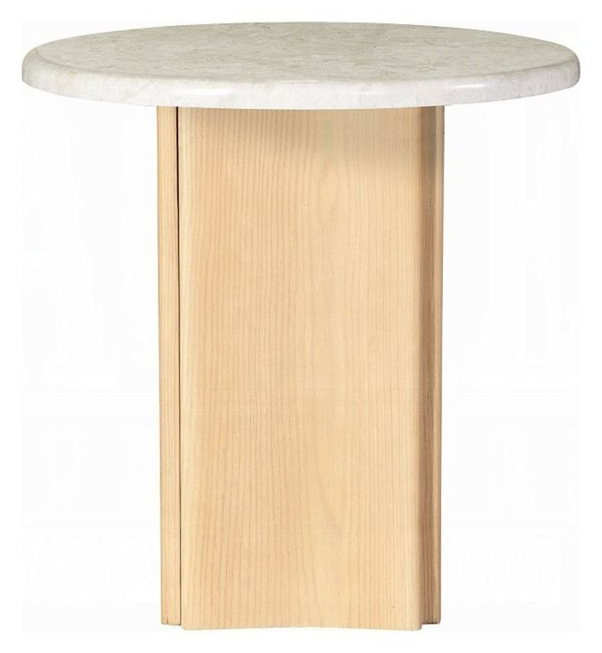 Qwin White and Oak Round Marble Top End Table