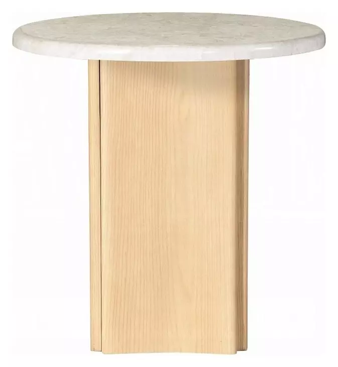 Qwin White and Oak Round Marble Top End Table