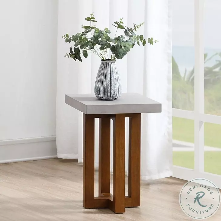 Keven Faux Concrete Top and Walnut Square End Table