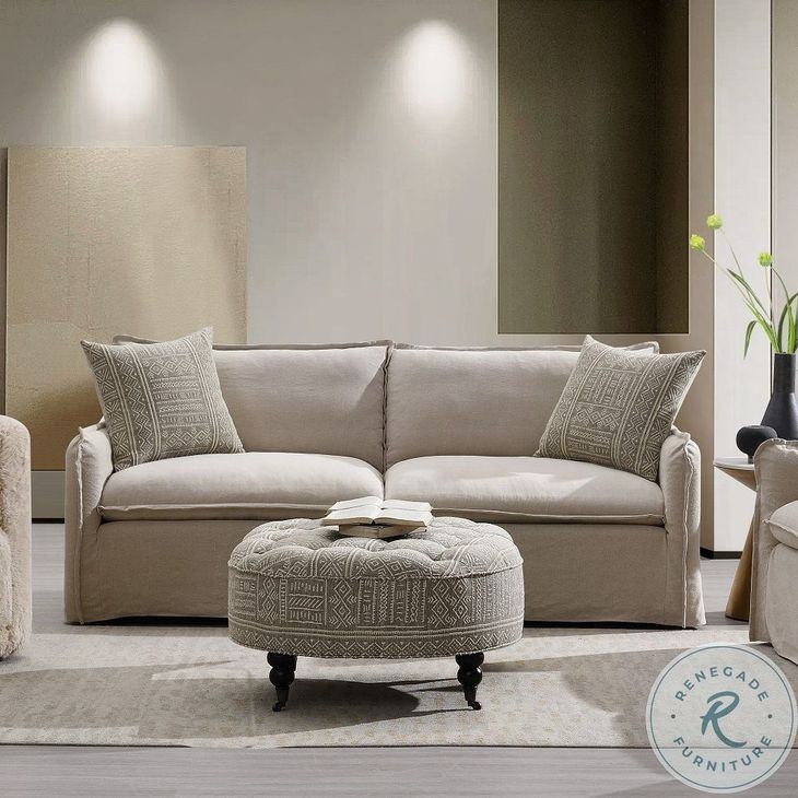 Upendo Beige Linen Living Room Set with 2 Pillows