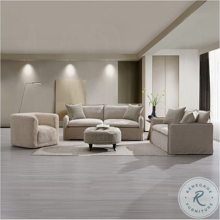 Upendo Beige Linen Living Room Set with 2 Pillows