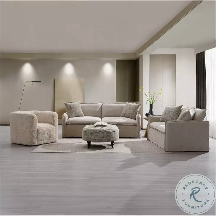 Upendo Beige Linen Living Room Set with 2 Pillows