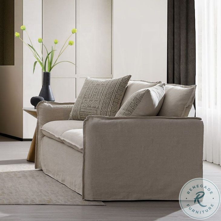 Upendo Beige Linen 64" Loveseat with 2 Pillows