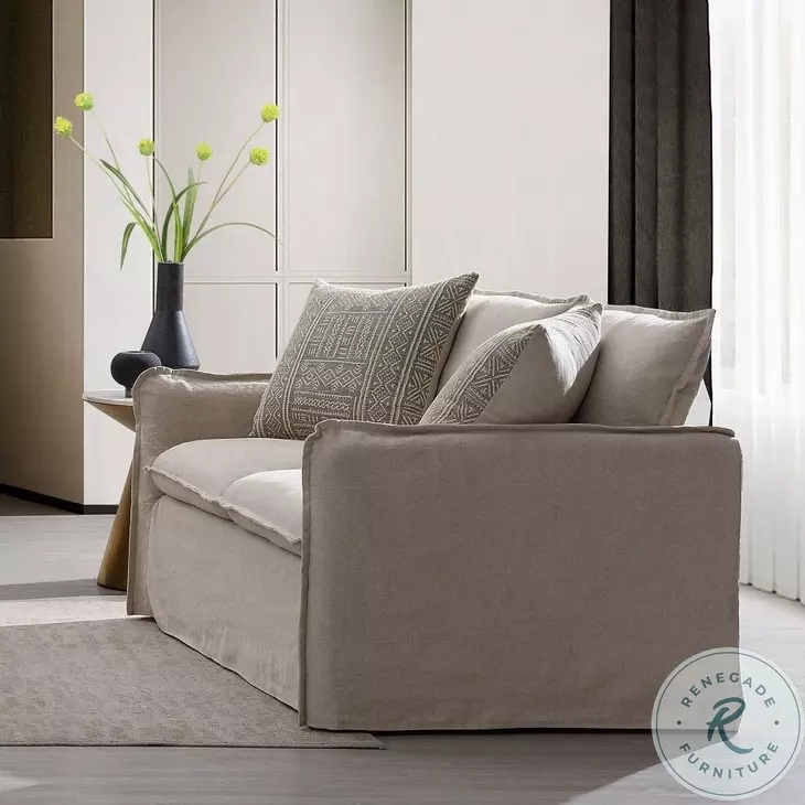 Upendo Beige Linen 64" Loveseat with 2 Pillows