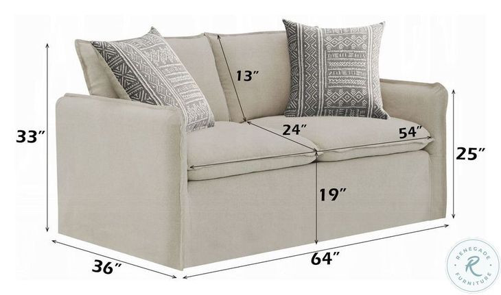 Upendo Beige Linen 64" Loveseat with 2 Pillows