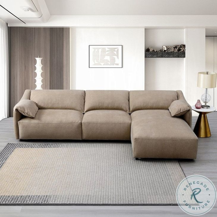 Veata Light Brown Suede Sectional Sofa