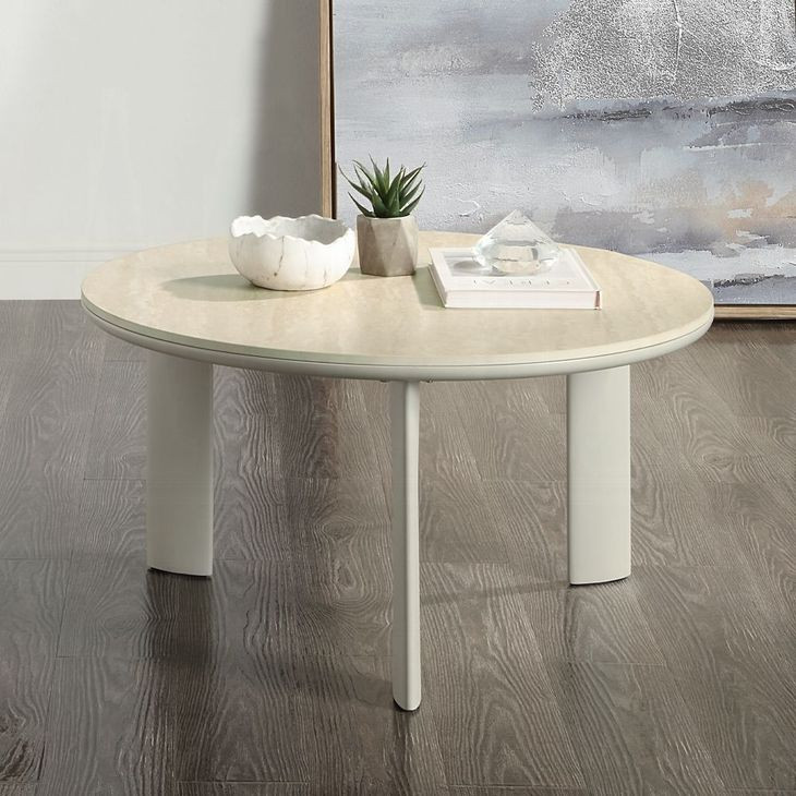 Ingram White and Light Gray Round Sintered Stone Cocktail Table