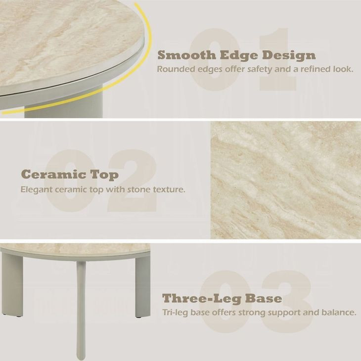 Ingram White and Light Gray Round Sintered Stone Cocktail Table