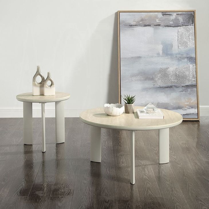 Ingram White and Light Gray Sintered Stone Occassional Table Set
