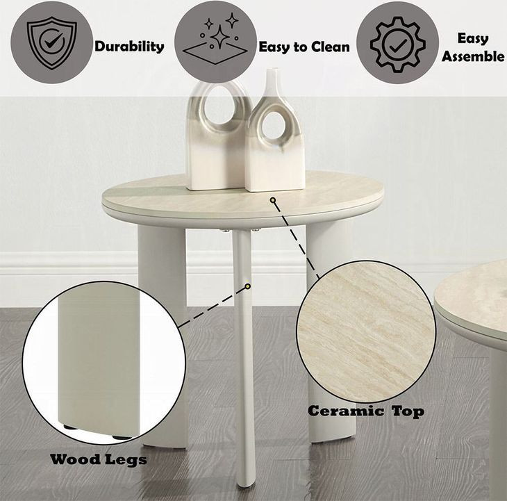 Ingram Beige and Light Gray Round Sintered Stone Top End Table