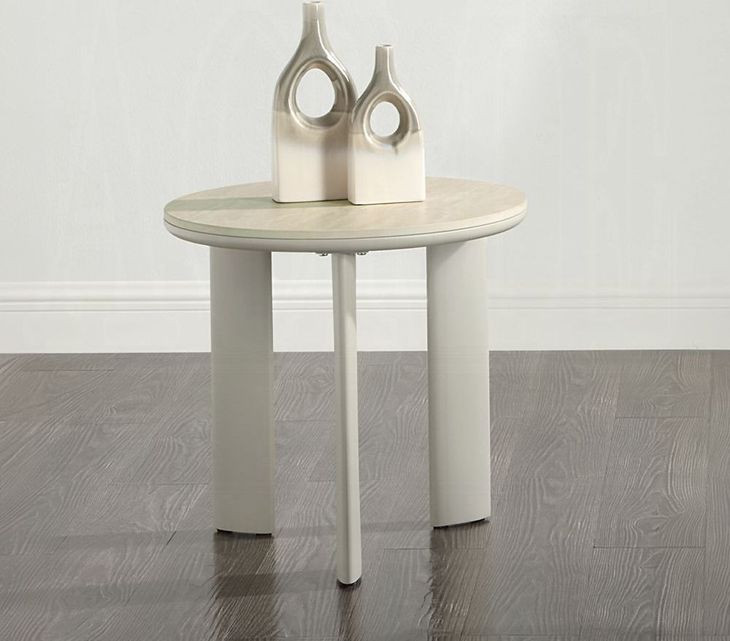 Ingram Beige and Light Gray Round Sintered Stone Top End Table