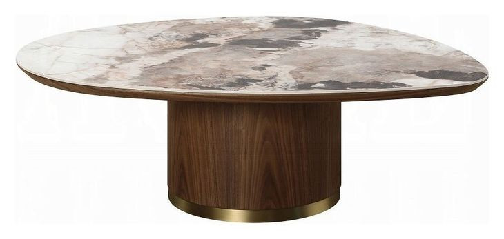 Willene Beige and Dark Oak Free Form Ceramic Top Cocktail Table