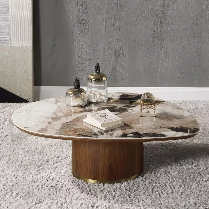 Willene Beige and Dark Oak Free Form Ceramic Top Occassional Table Set