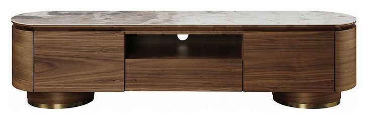 Willene White and Dark Oak 71" Ceramic Top TV Stand