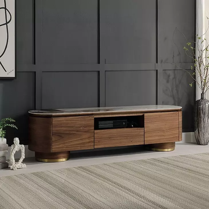 Willene White and Dark Oak 71" Ceramic Top TV Stand