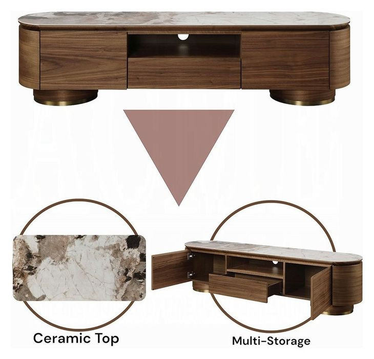 Willene White and Dark Oak 71" Ceramic Top TV Stand