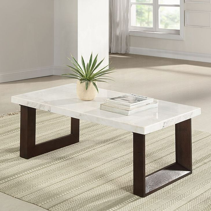 Edwyn White and Espresso Marble Top Occassional Table Set