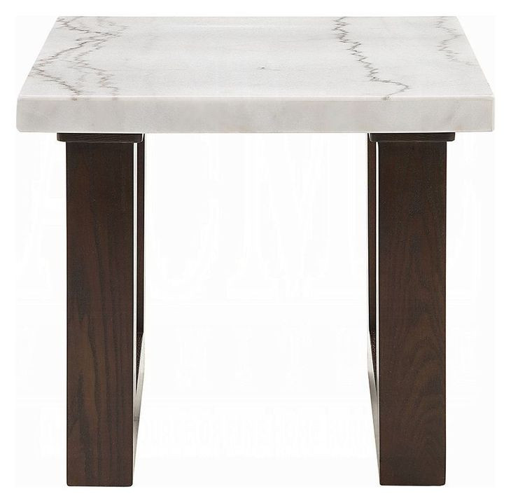 Edwyn White and Espresso Square Marble Top End Table