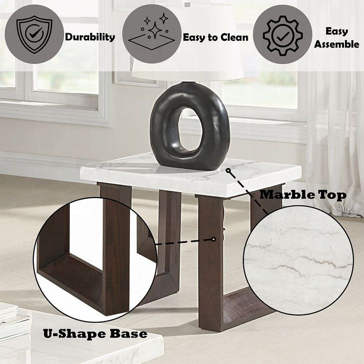 Edwyn White and Espresso Square Marble Top End Table
