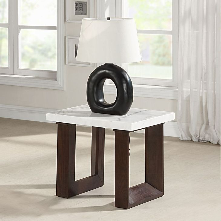 Edwyn White and Espresso Square Marble Top End Table