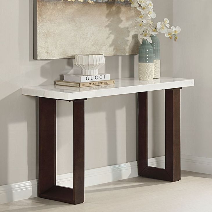 Edwyn White and Espresso Rectangular Marble Top Sofa Table