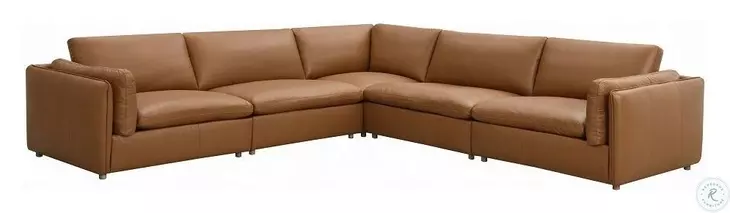 Brighton Brown Top Grain Leather Modular Sectional with Wedge