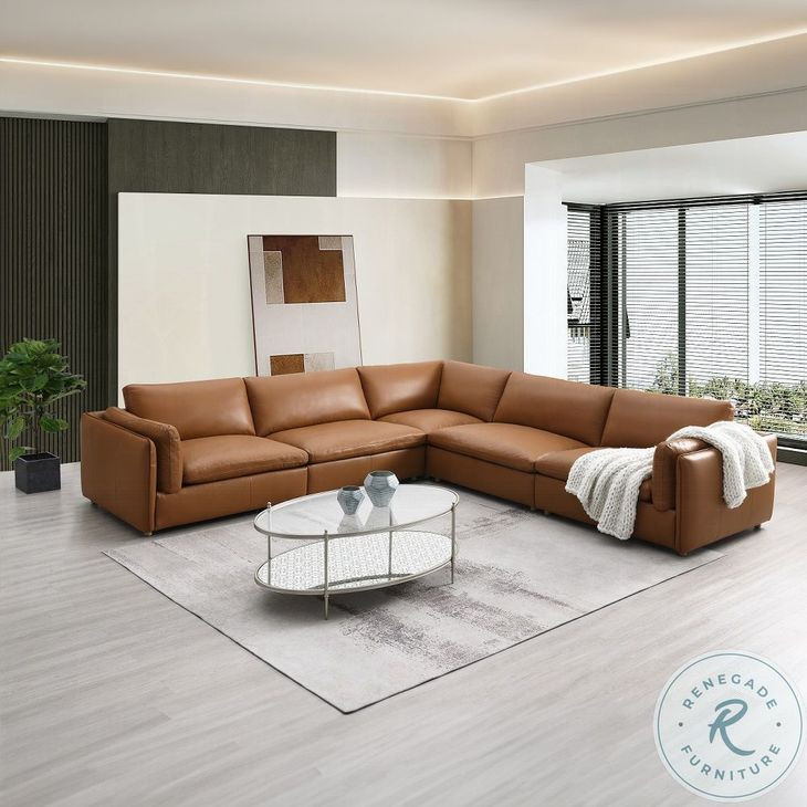 Brighton Brown Top Grain Leather Modular Sectional