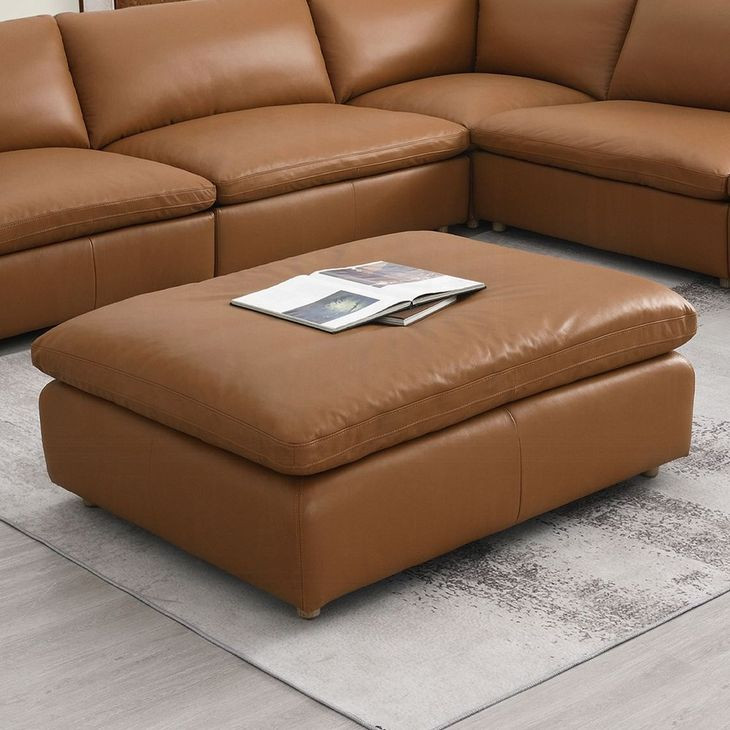 Brighton Brown Leather Upholstered Rectangular Ottoman