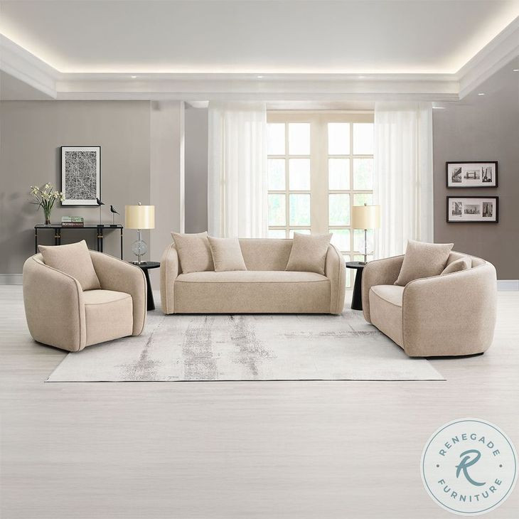 Keith Beige Chenille Living Room Set with 3 Pillows